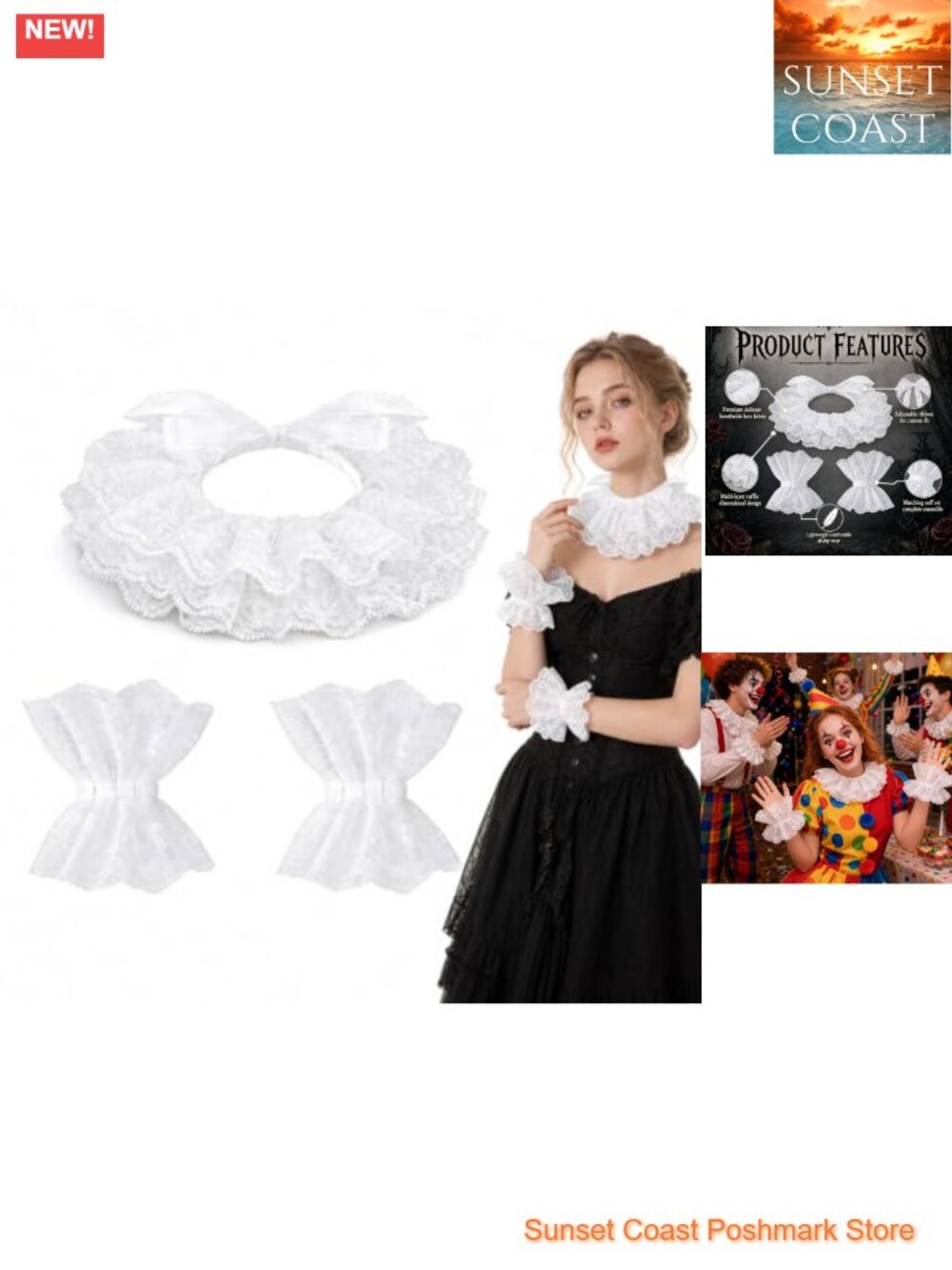 Lace Clown Collar and Cuffs Set Jester Costume Accessories